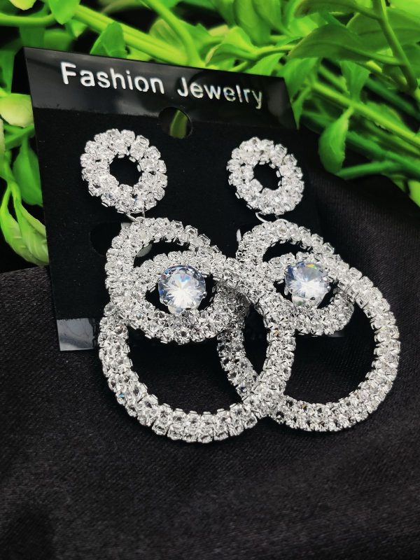 Imported Earrings In Multiple Design | Teardrop, Marquise Dangle, Triple Ring, Infinity Pearl, Rhinestone Design Earrings| Luxury Look Artificial Earrings | Girls Earrings | Women Earrings ( Silver Color)