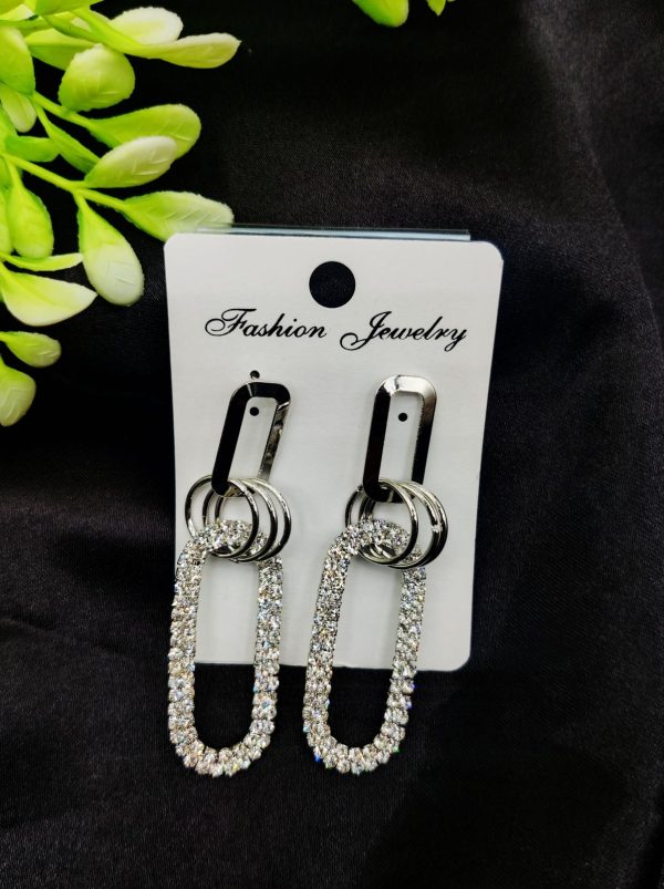 Imported Earrings In Multiple Design | Teardrop, Marquise Dangle, Triple Ring, Infinity Pearl, Rhinestone Design Earrings| Luxury Look Artificial Earrings | Girls Earrings | Women Earrings ( Silver Color)