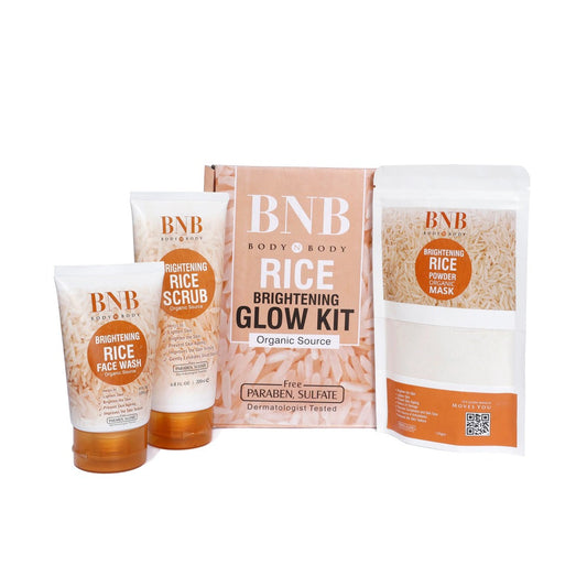 BNB Rice Extract Bright & Glow Kit ( Rice Face Wash + Rice Scrub + Rice Mask )