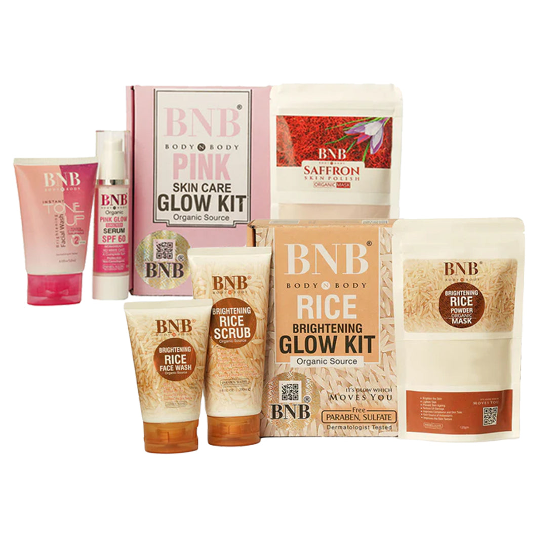 Buy One Get One Free Offer! BNB Rice Extract Bright & Glow Kit + BNB Pink Glow Kit