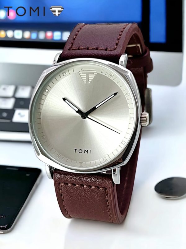 TOMI T-044 Men's Watch Quartz Date Leather Strap (Brown)