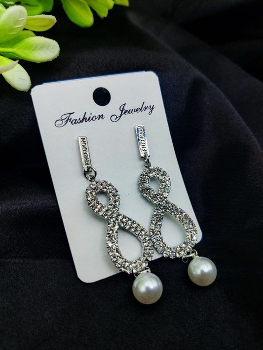 Imported Earrings In Multiple Design | Teardrop, Marquise Dangle, Triple Ring, Infinity Pearl, Rhinestone Design Earrings| Luxury Look Artificial Earrings | Girls Earrings | Women Earrings ( Silver Color)