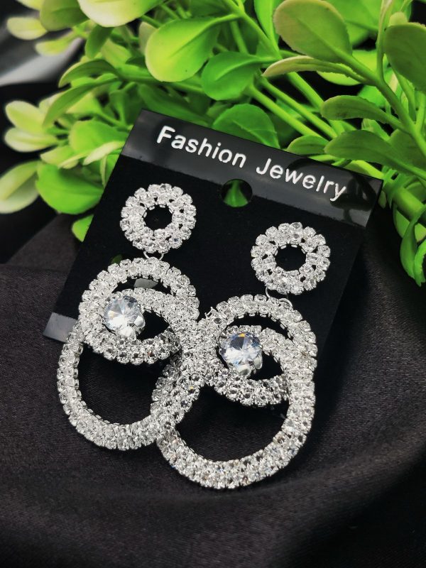Imported Earrings In Multiple Design | Teardrop, Marquise Dangle, Triple Ring, Infinity Pearl, Rhinestone Design Earrings| Luxury Look Artificial Earrings | Girls Earrings | Women Earrings ( Silver Color)