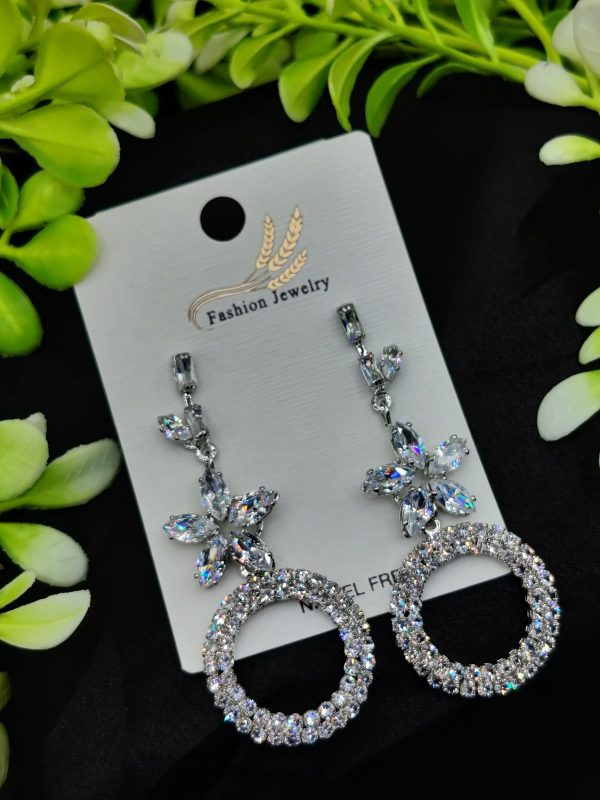 Imported Exquisite Floral Crystal Circle Drop Earrings – Nickel-Free, Tarnish-Free Perfection -( Floral Crystal )