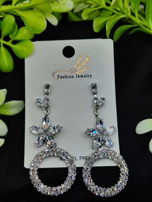 Imported Exquisite Floral Crystal Circle Drop Earrings – Nickel-Free, Tarnish-Free Perfection -( Floral Crystal )