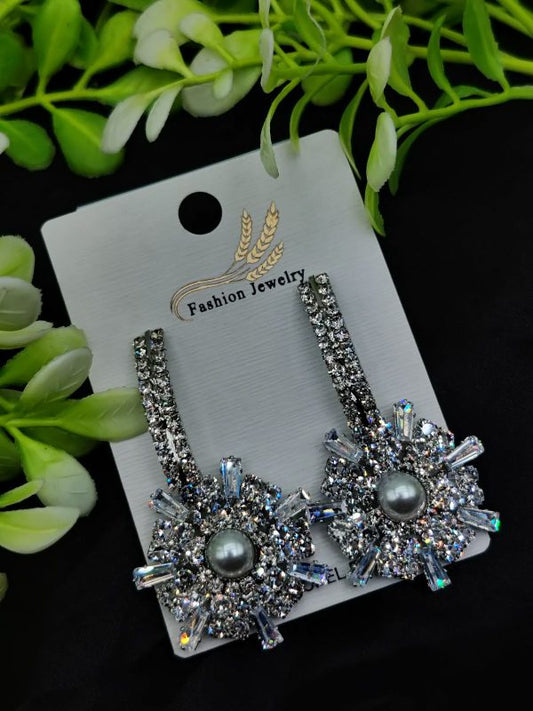 Imported Elegant Crystal Hoop Earrings with Pearl Drop – Tarnish Free ( Crystal Hoop )