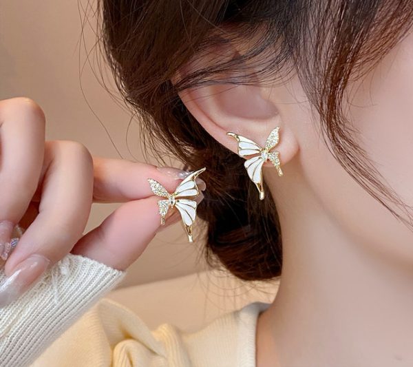 Luxury Niche Elegant Dual Tone Zircon Butterfly Stud Earrings for Women Fashion | Luxury Look Artificial Earrings | Women Earrings (Silver & Golden)