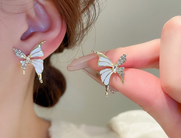 Luxury Niche Elegant Dual Tone Zircon Butterfly Stud Earrings for Women Fashion | Luxury Look Artificial Earrings | Women Earrings (Silver & Golden)
