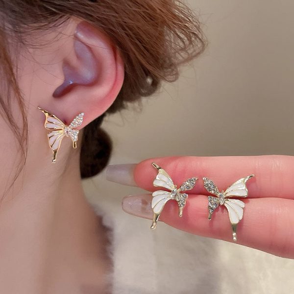 Luxury Niche Elegant Dual Tone Zircon Butterfly Stud Earrings for Women Fashion | Luxury Look Artificial Earrings | Women Earrings (Silver & Golden)
