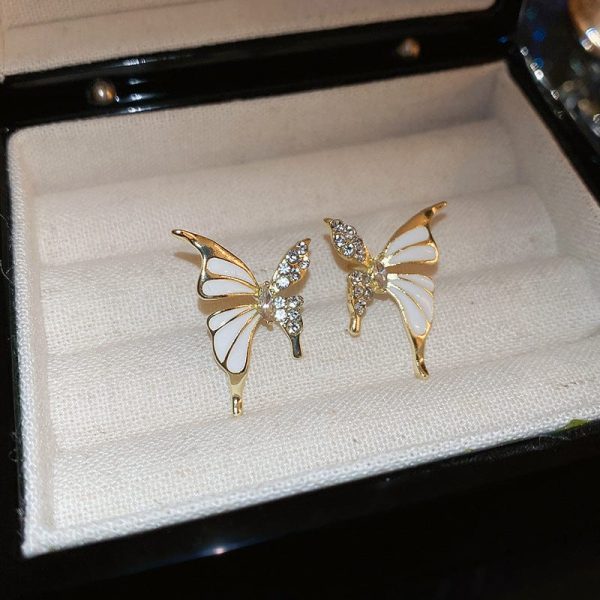Luxury Niche Elegant Dual Tone Zircon Butterfly Stud Earrings for Women Fashion | Luxury Look Artificial Earrings | Women Earrings (Silver & Golden)