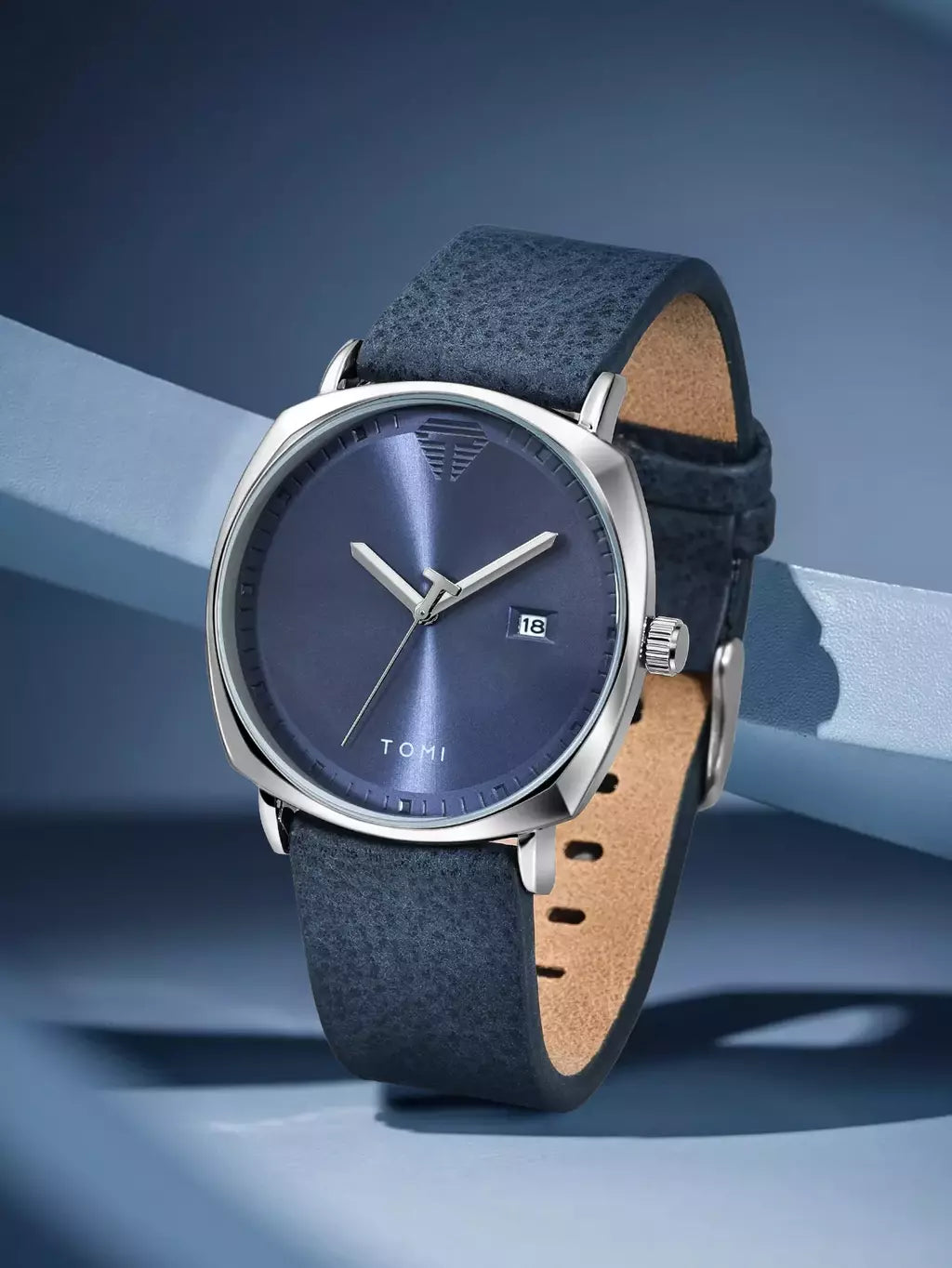 TOMI T-044 Men's Watch Quartz Date Leather Strap (Blue)