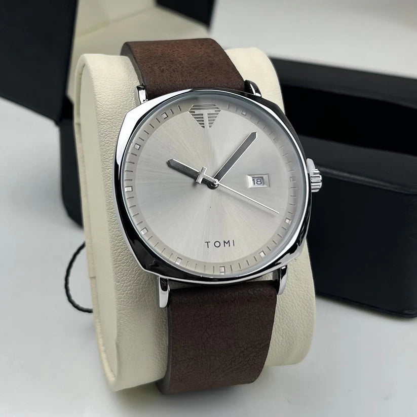 TOMI T-044 Men's Watch Quartz Date Leather Strap (Brown)