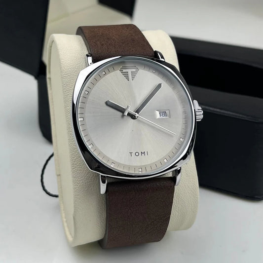 TOMI T-044 Men's Watch Quartz Date Leather Strap (Brown)